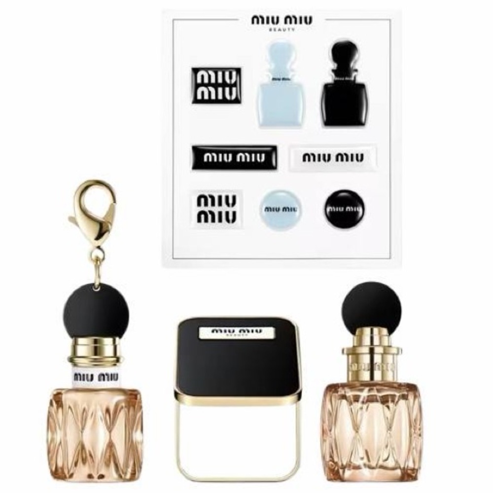 NEW Miu Miu Beauty Miutine Fragrance Gift Set Foldable Mirror Charm Stickers